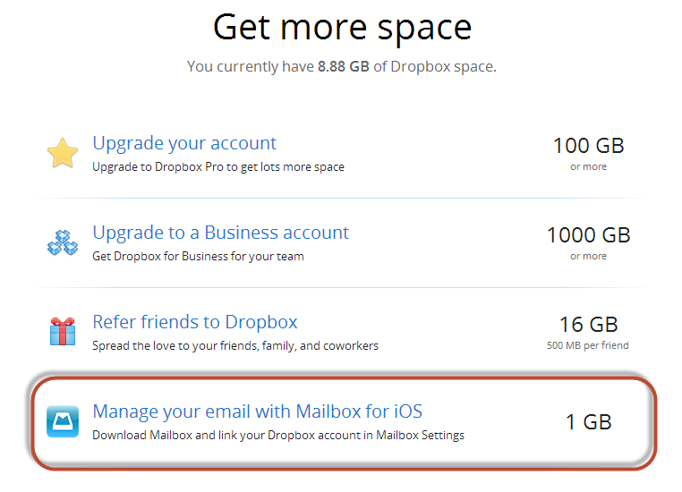 MailBox DropBox 1 GB Free Space